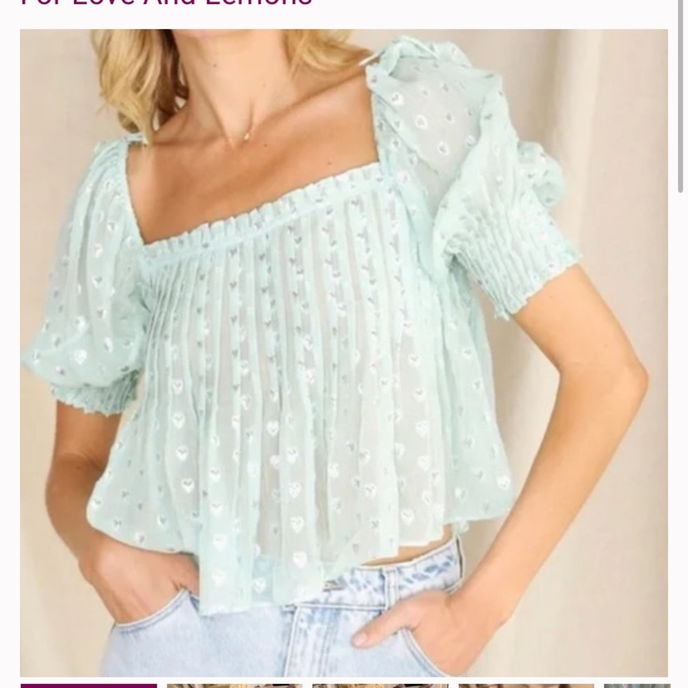 For Love and Lemons Jana Heart Blouse in Mint